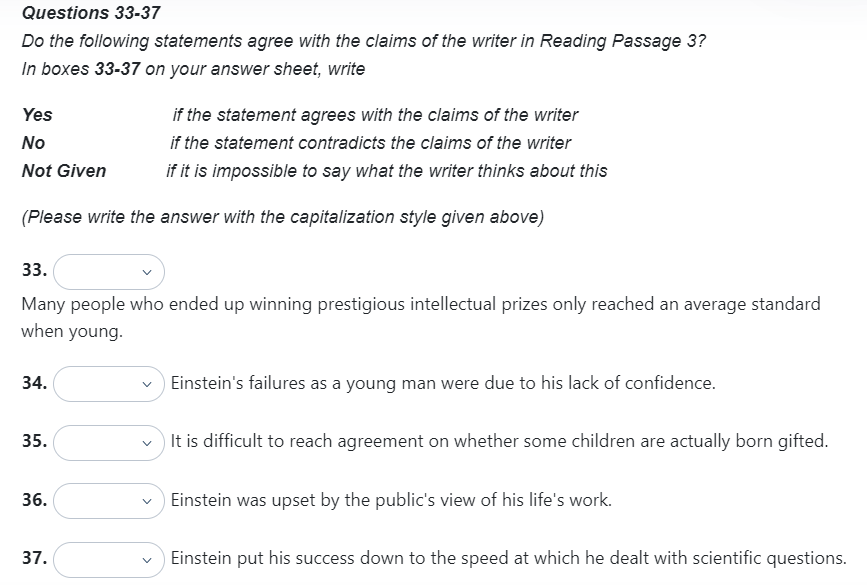 Dạng bài Yes No Not Given