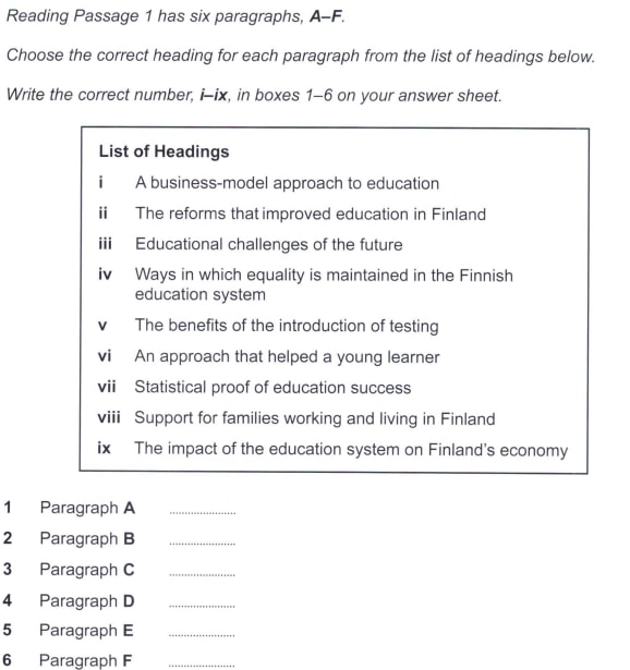 dạng bài matching headings