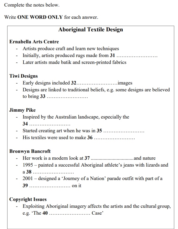 Dạng bài Form, Note, Table, Flow-chart, Summary Completion itts - các dạng bài listening IELTS