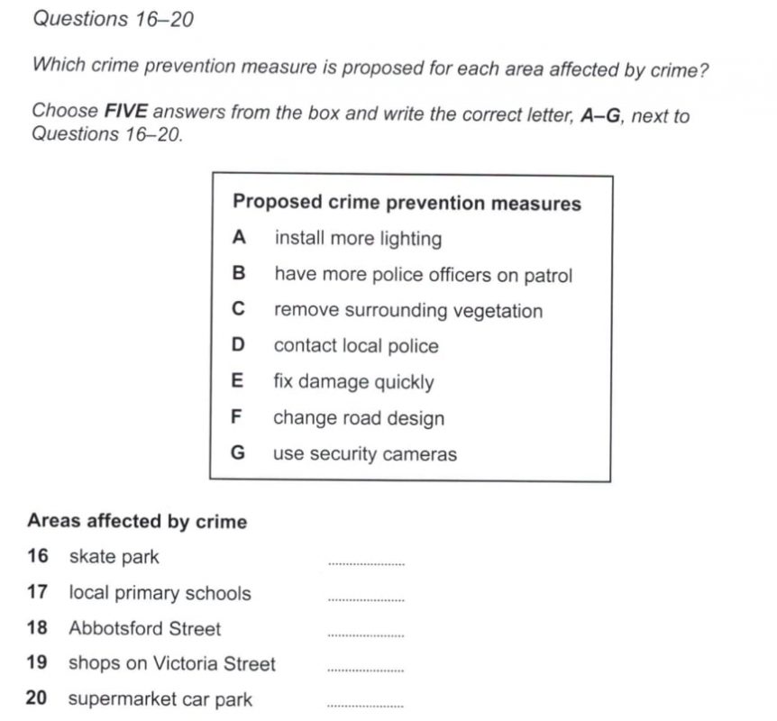 Matching Information IELTS Listening Part 2 practice 1