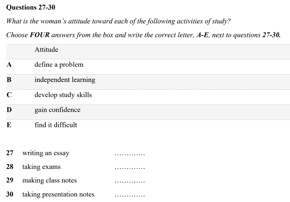 Matching Information IELTS Listening Part 3 pratice 2