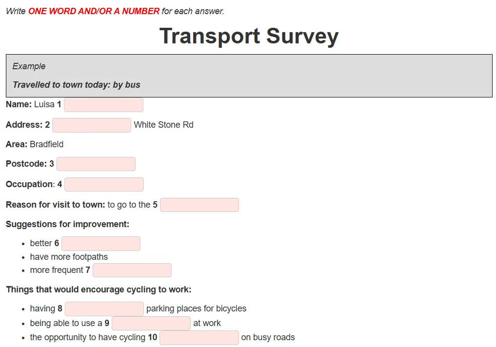 Transport Survey - IELTS listening practice test 3