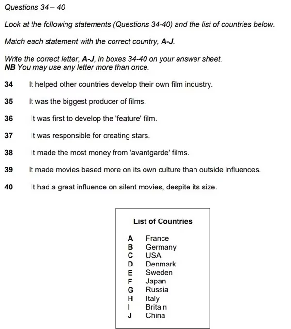 format Matching Features IELTS Reading