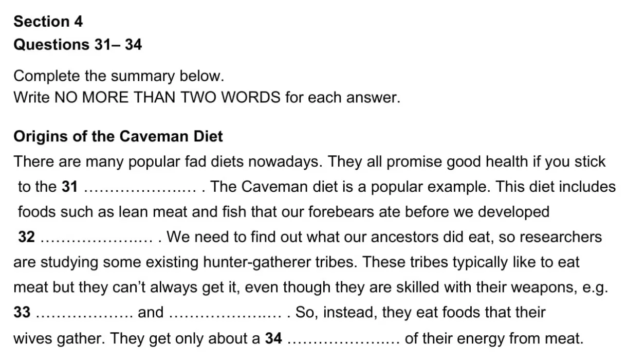 format Note Completion trong IELTS Listening
