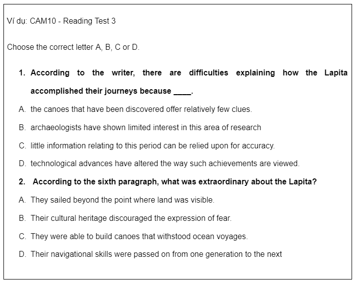 format ielts reading multiple choice