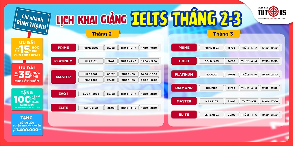 lịch khai giảng tháng 2 3 bình thạnh