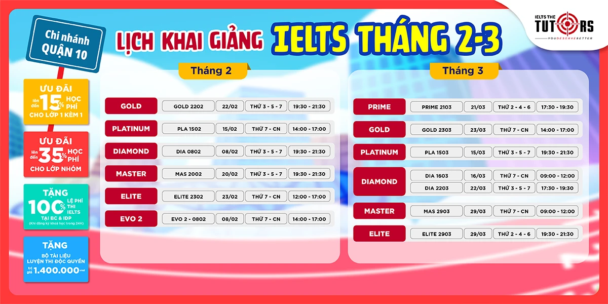 lịch khai giảng tháng 2 3 quận 10