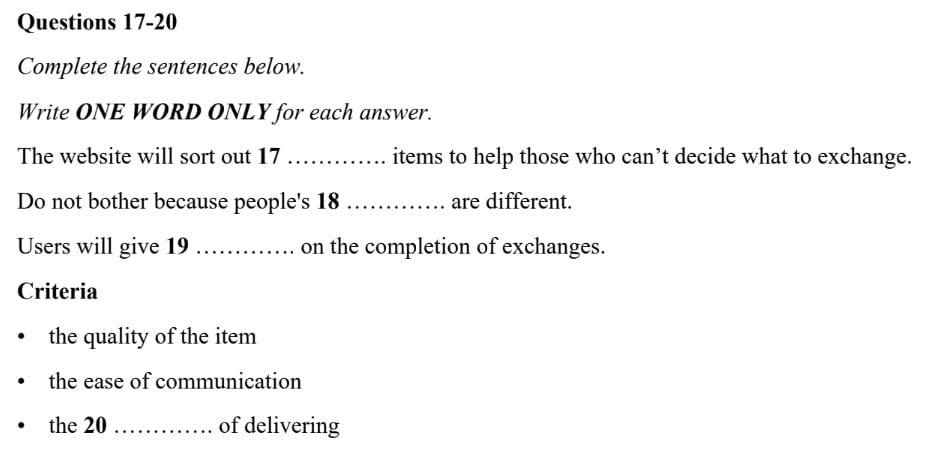 sentence completion IELTS listening 1