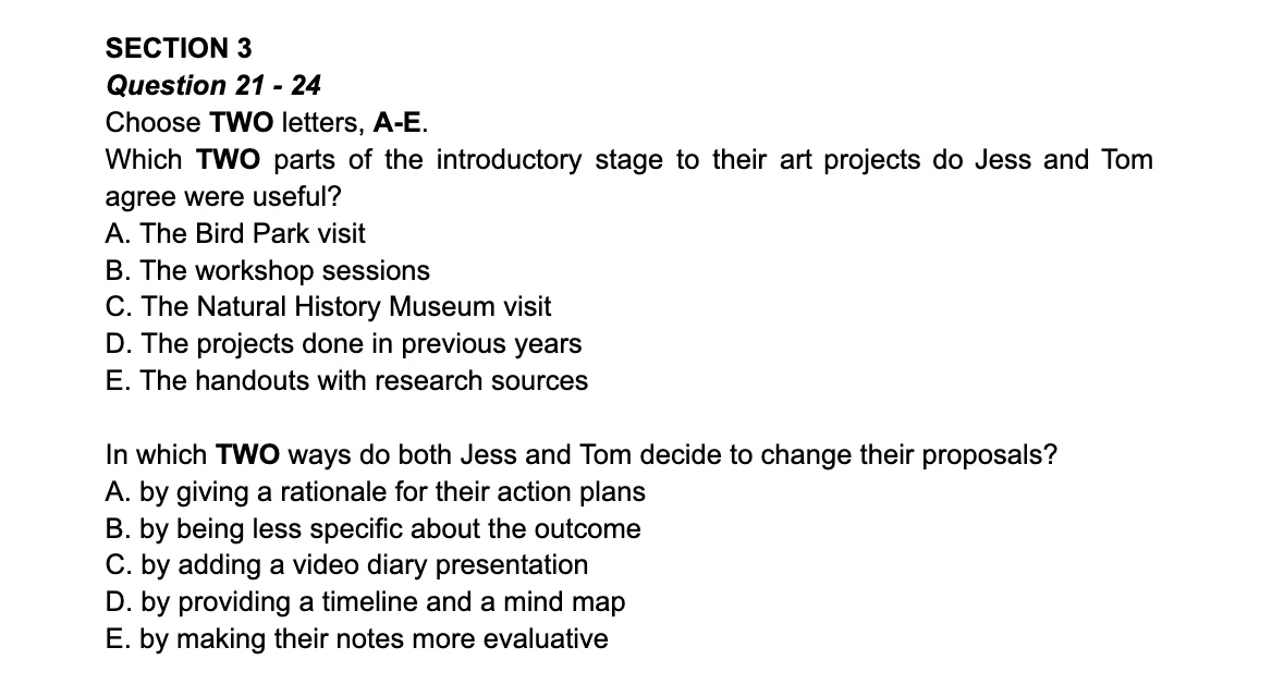 Dạng bài Multiple Choice trong IELTS Listening Part 3 4