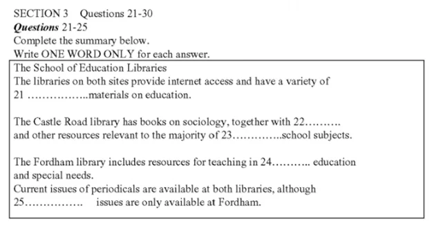 Format Summary Completion IELTS Listening