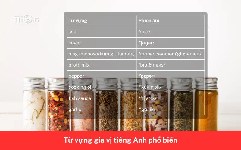 Từ vựng gia vị tiếng Anh phổ biến 1
