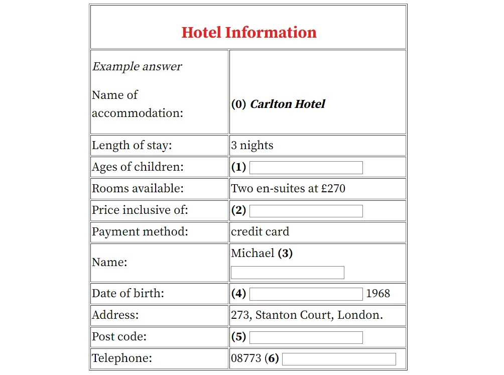 hotel information example ielts listening part 1 1