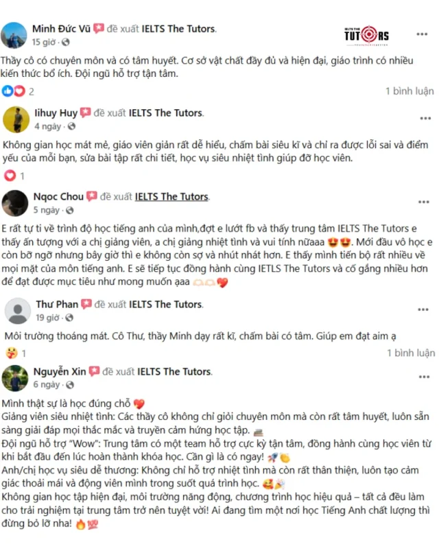 review trên fanpage IELTS The Tutors 1