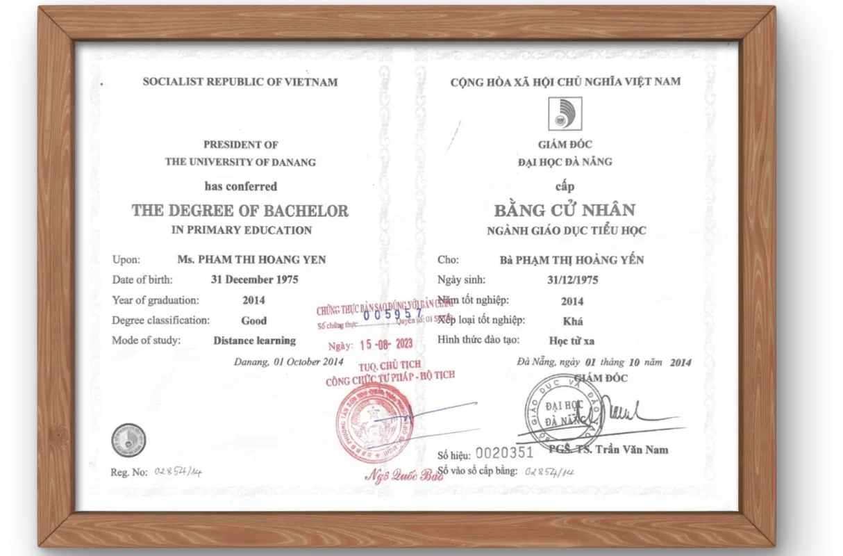 bằng cử nhân GV Yến