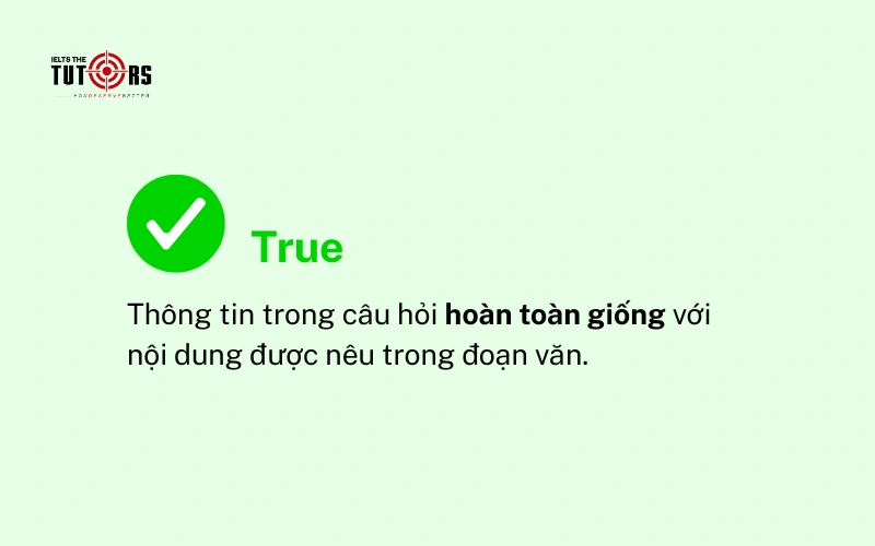 đáp án True trong câu hỏi true false not given 1