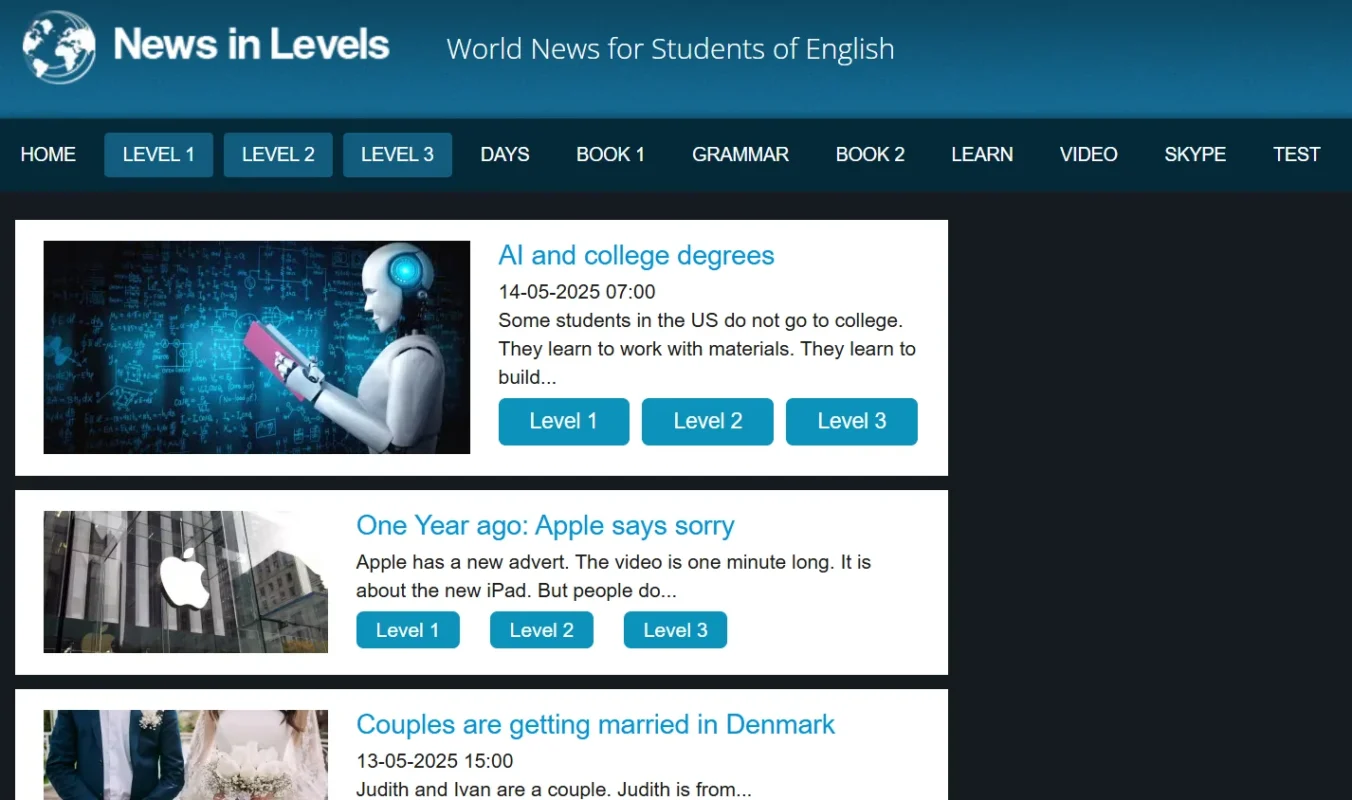 web luyện reading ielts news in levels 10