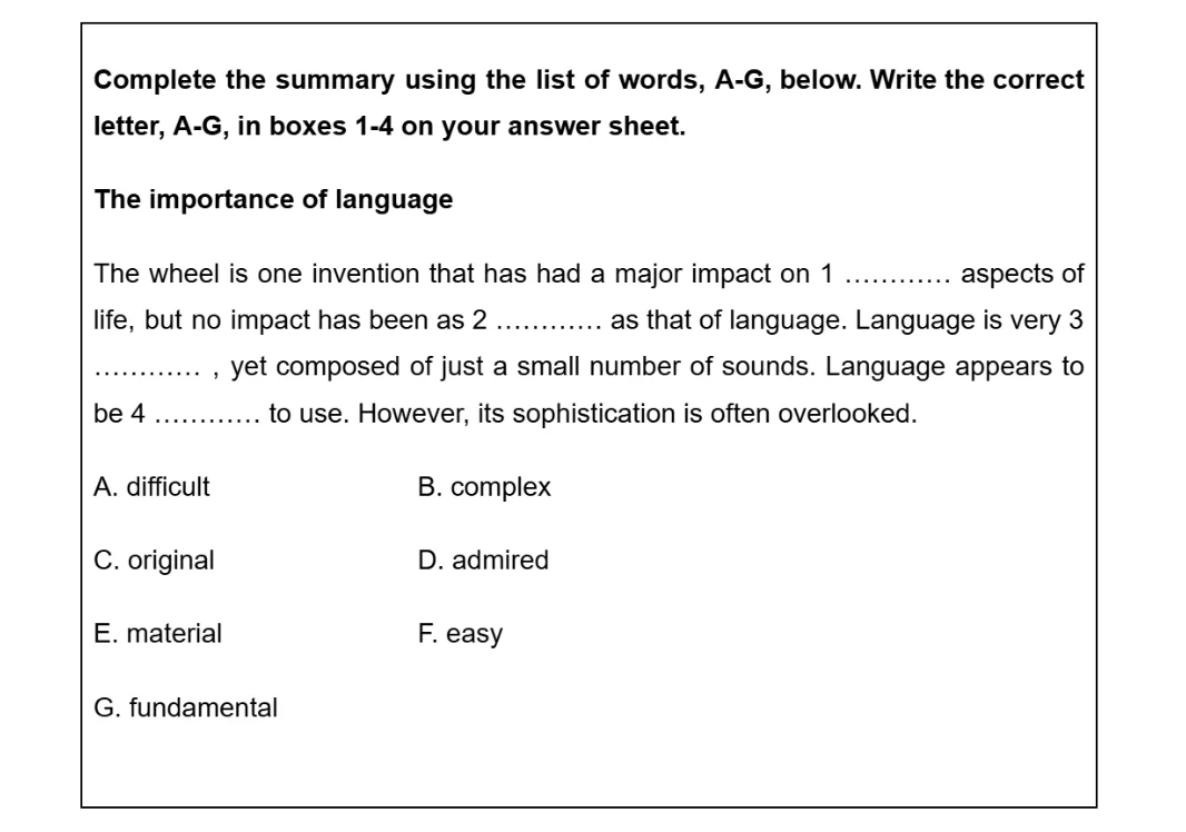 summary completion reading dạng word bank 1