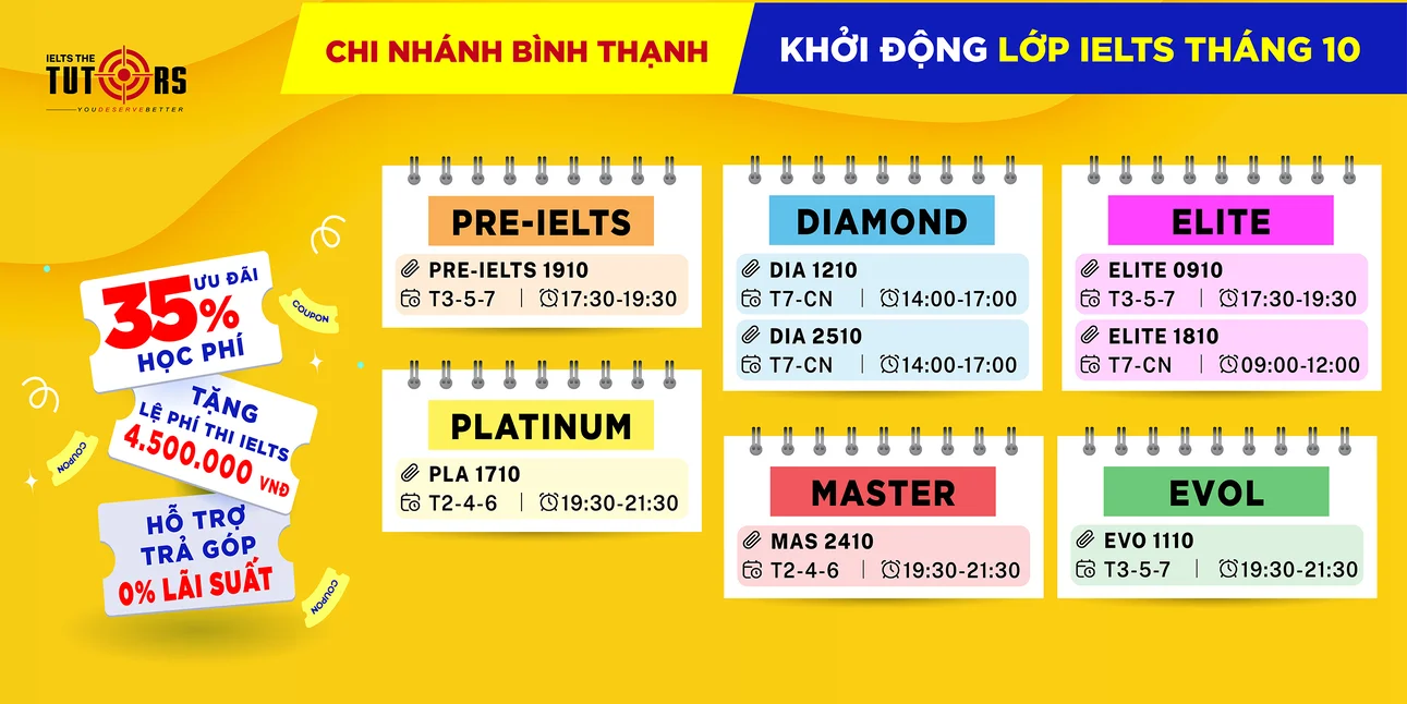 lịch khai giảng IELTS The Tutors tháng 10 - Bình Thạnh - 23092502
