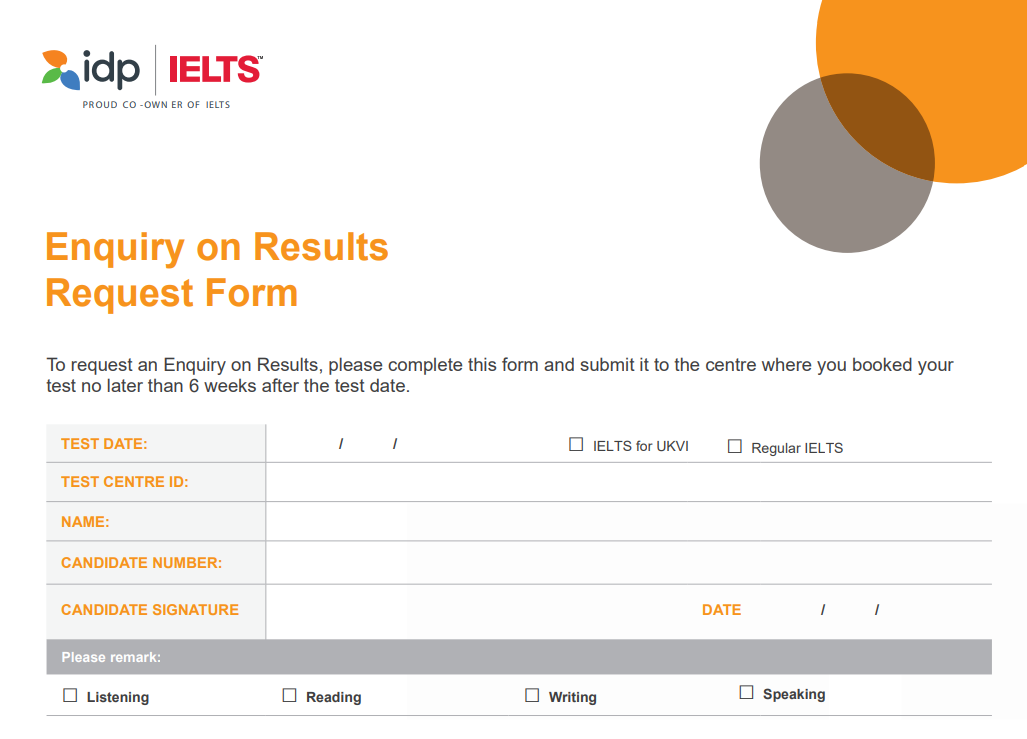 mẫu đơn phúc khảo IELTS 26092501