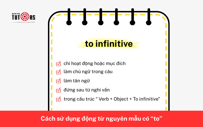 Cách sử dụng động từ nguyên mẫu có “to” (to infinitive)