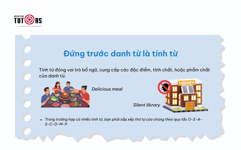 Đứng trước danh từ là tính từ