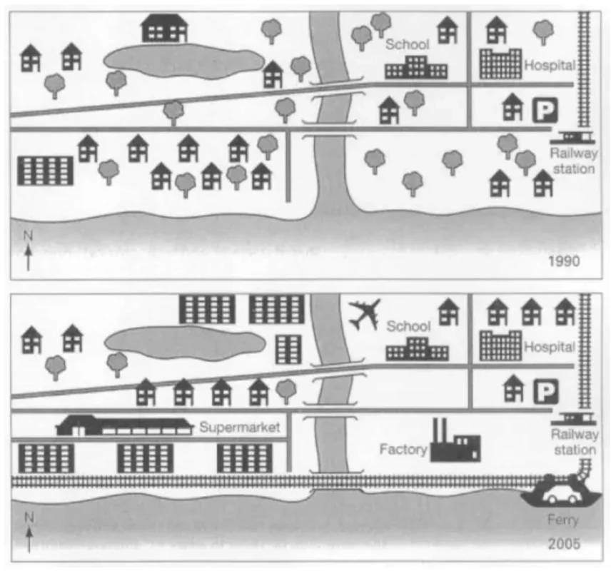The maps below illustrate how the area surrounding a school has changed between 1990 and the present 190126