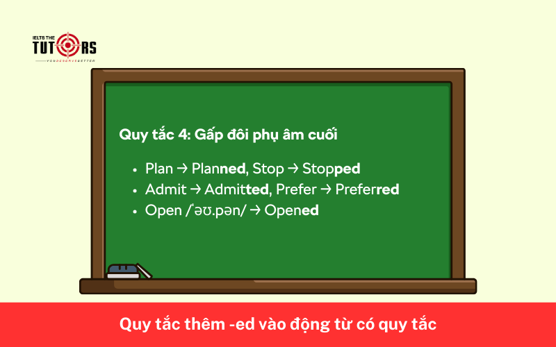 Quy tắc thêm -ed vào động từ có quy tắc 4