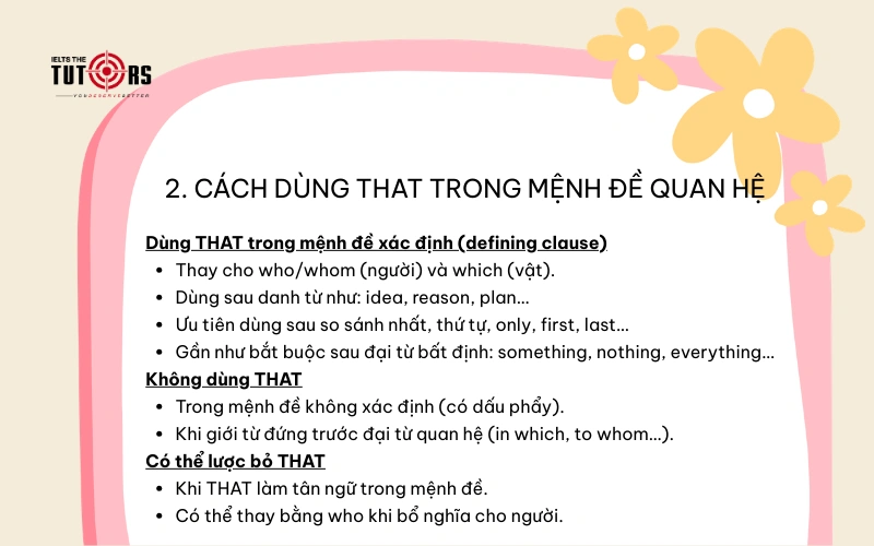 Cách dùng THAT trong mệnh đề quan hệ