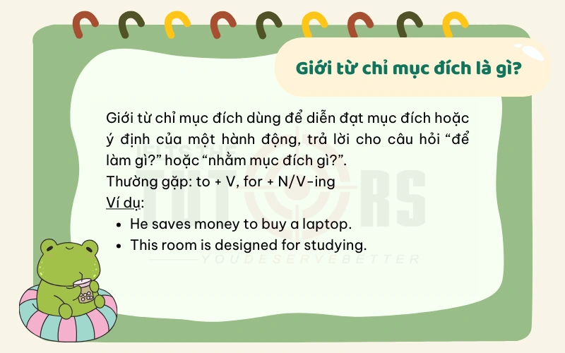 Giới từ chỉ mục đích là gì