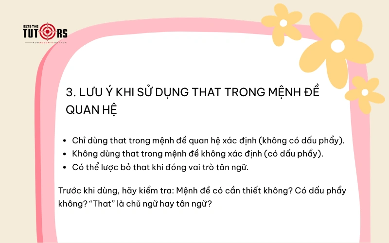 Lưu ý khi sử dụng THAT trong mệnh đề quan hệ