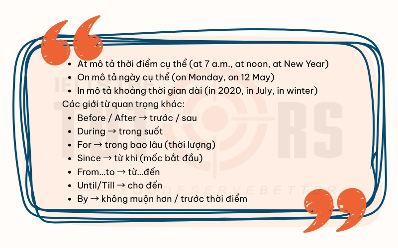 Tóm tắt lý thuyết giới từ chỉ thời gian