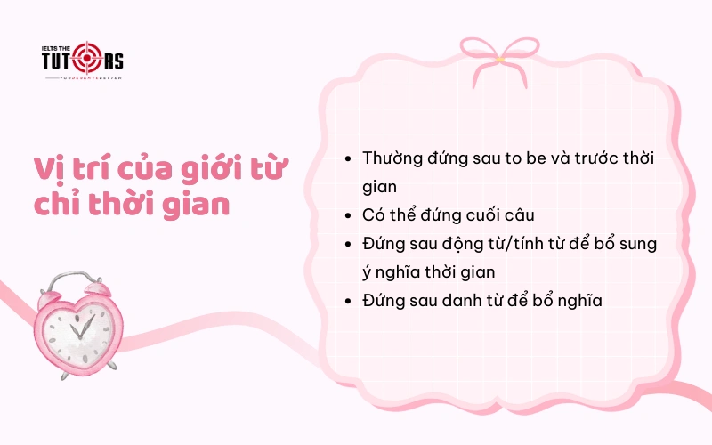 Vị trí của giới từ chỉ thời gian