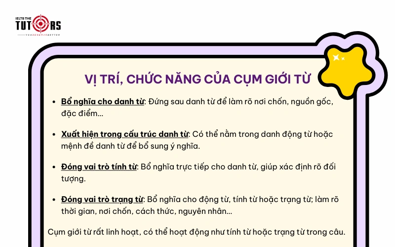 chức năng của cụm giới từ trong câu