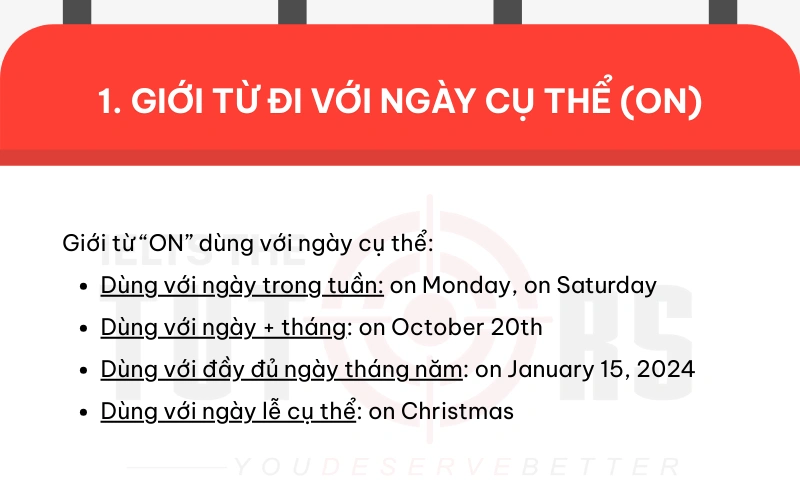 on đi với ngày cụ thể