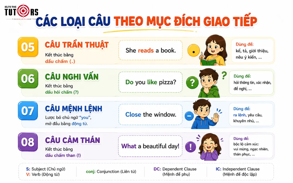 Các loại câu trong tiếng Anh theo mục đích giao tiếp
