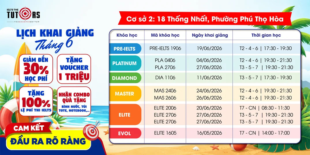 lịch khai giảng tháng 6-2026 cs Thống Nhất