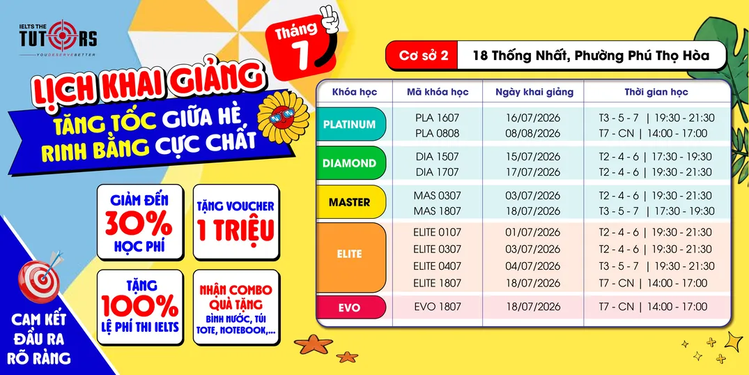 lịch khai giảng tháng 7 2026 cs thống nhất