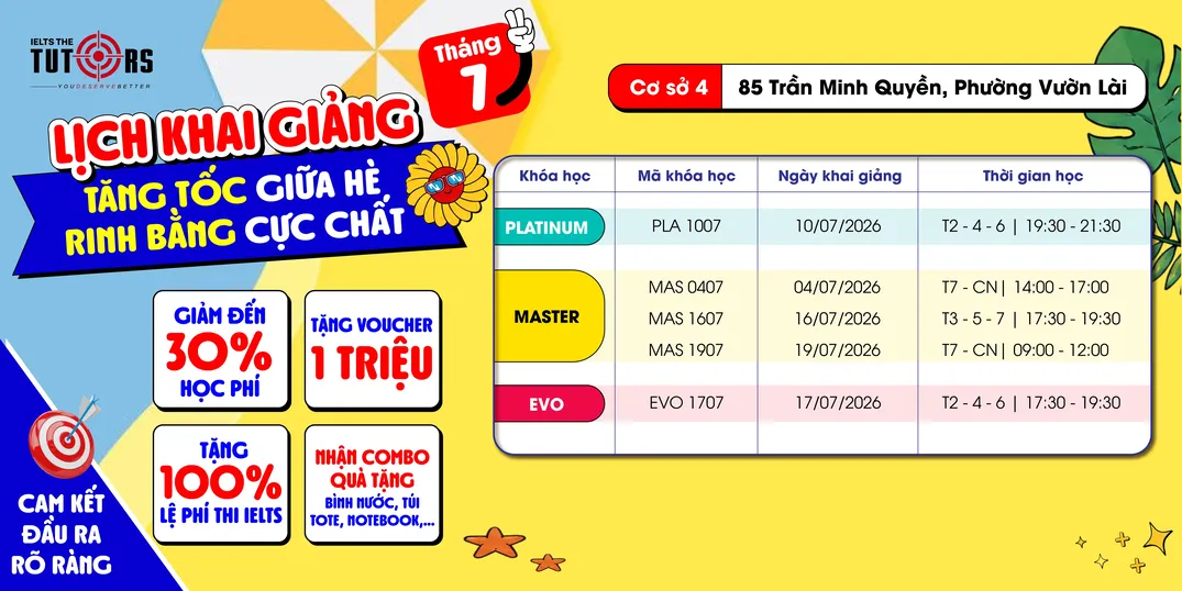 lịch khai giảng tháng 7 2026 cs trần minh quyền