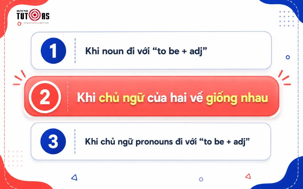 Khi chủ ngữ của hai vế giống nhau