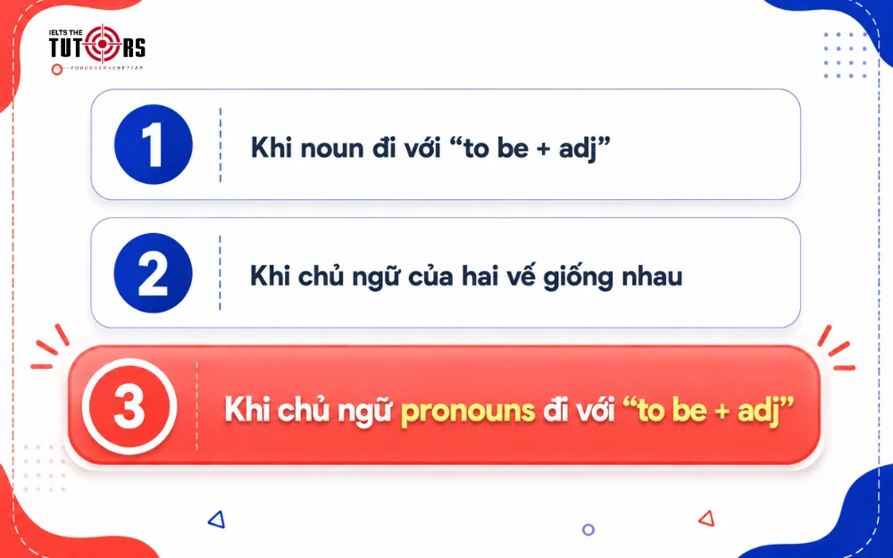Khi chủ ngữ là đại từ (pronouns) đi với “to be + adj”
