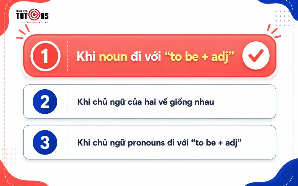 Khi danh từ (noun) đi với “to be + adj”