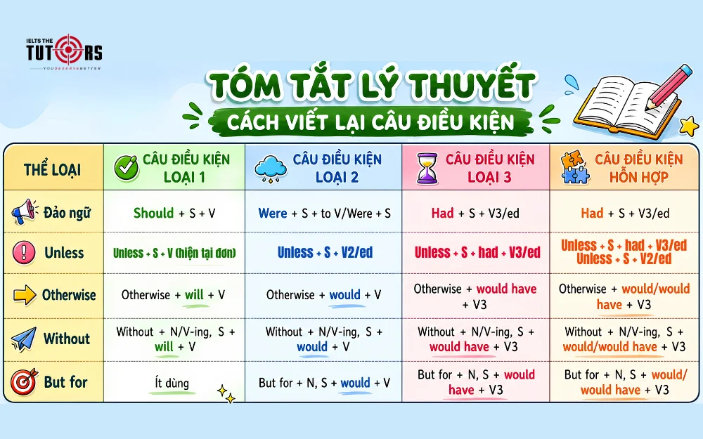 tóm tắt lý thuyết cách viết lại câu điều kiện