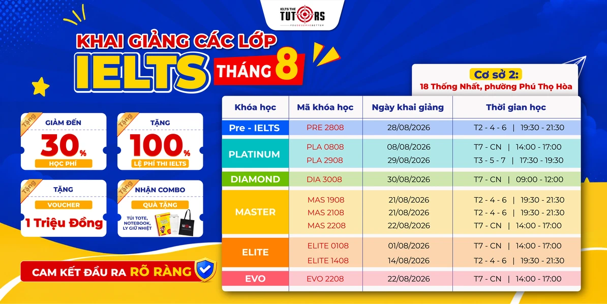 lịch khai giảng tháng 8 2026 cs thống nhất