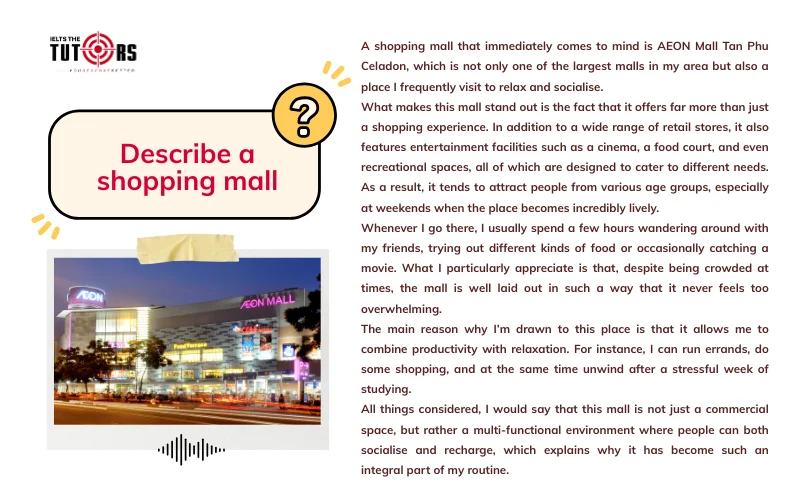 Describe a shopping mall sample Speaking part 3